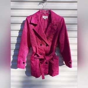 Erin London Trench Coat Rain Jacket Womens Medium Pink Embroidered Design